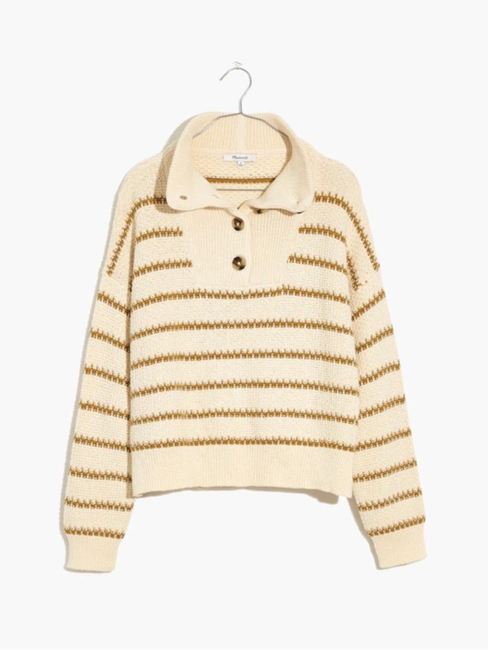 Madewell Canby Button Mockneck Sweater in Antique Cream Stripe Size XS